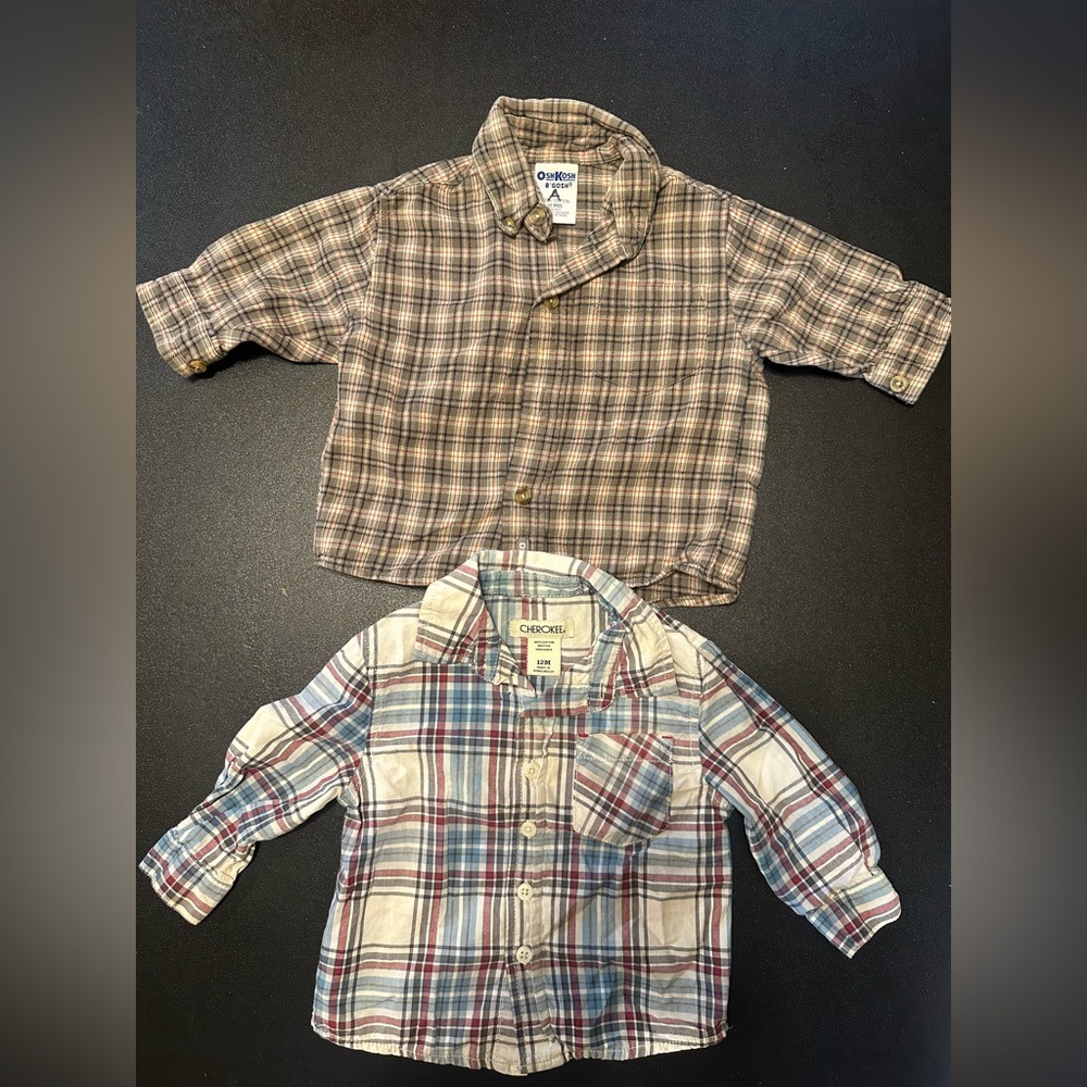 OshKosh B'gosh Brown and Blue Plaid Baby Shirts
